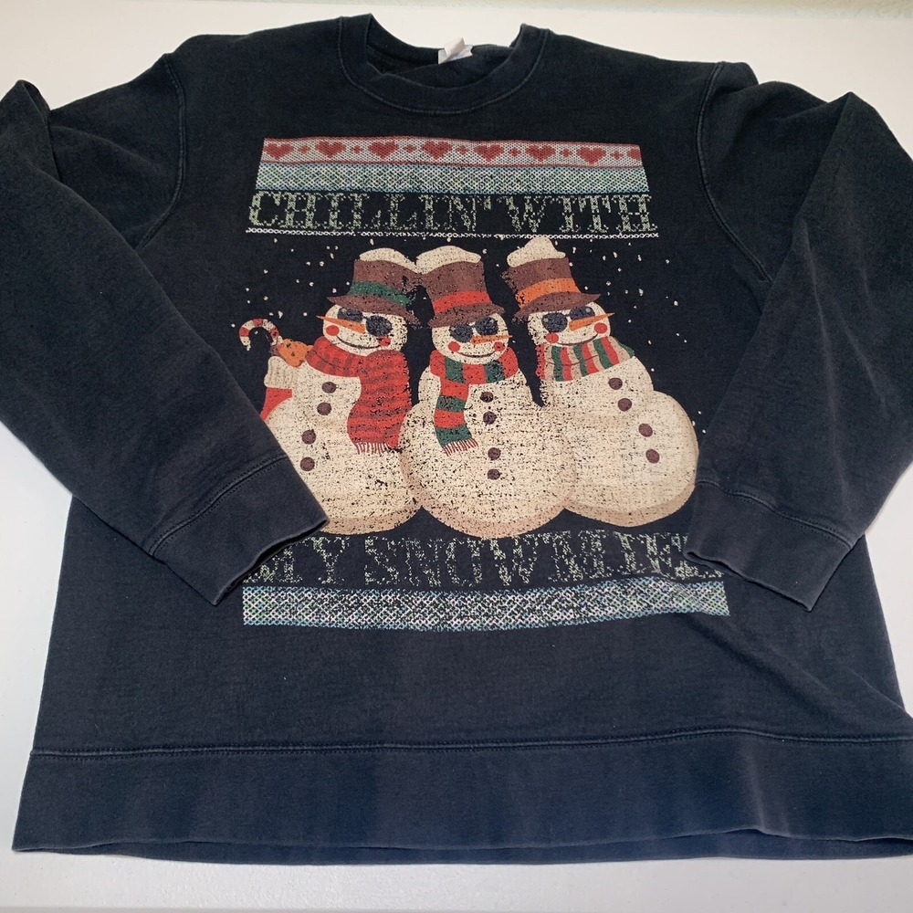 Grannycore Vintage Snowman Sweater Ugly‎ Christmas Sweater Large